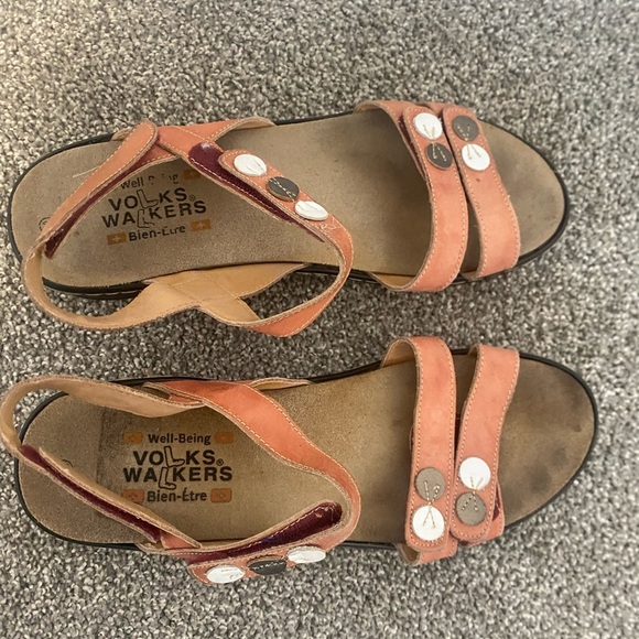 Volks Walkers Peach Strappy Slingbacks Comfort Velcro Steyr Sandals Size 42 / 11 - Picture 3 of 6